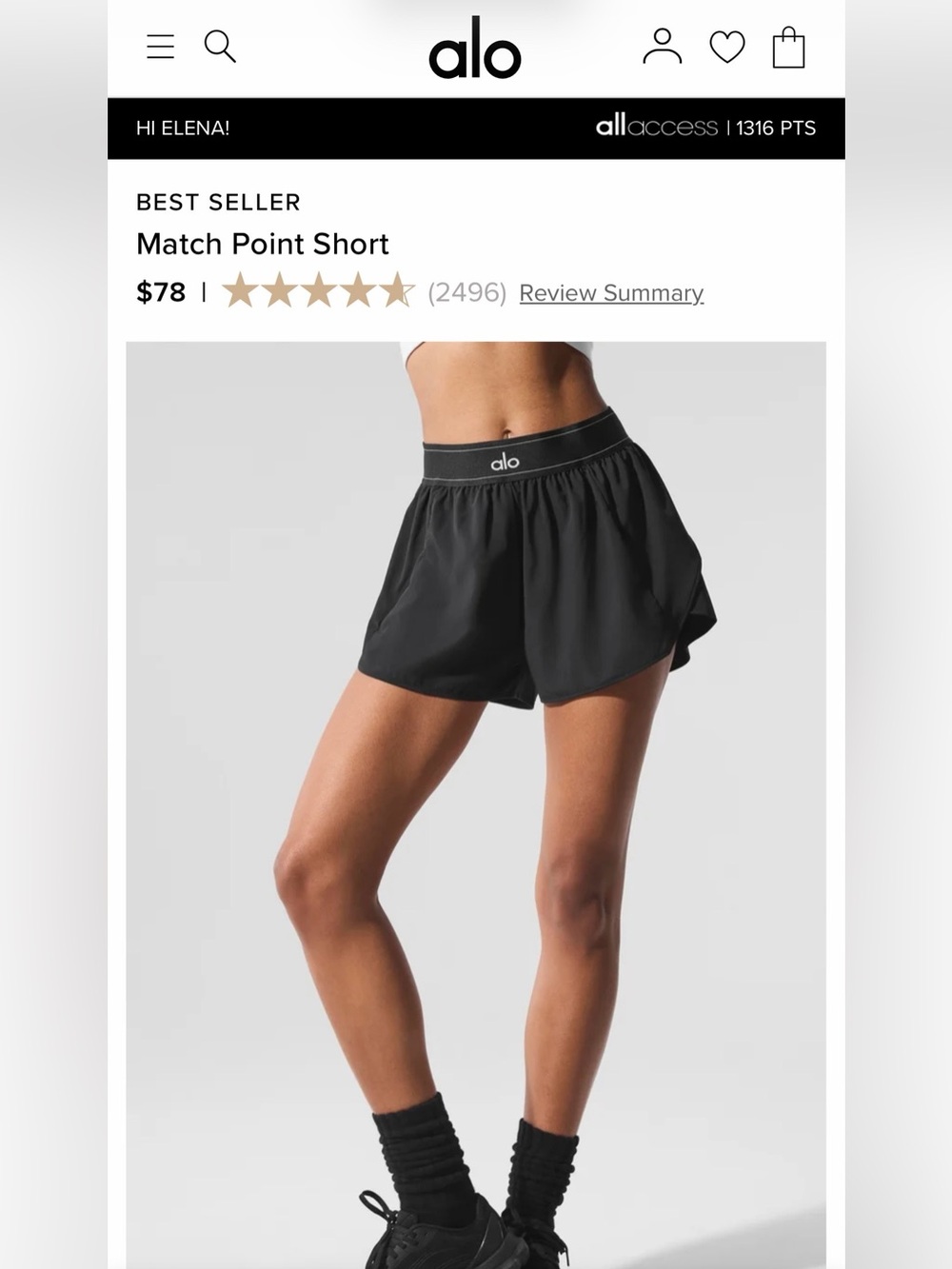 ALO Yoga Match Point Short in Black